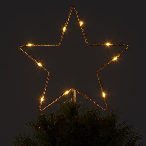 Lit Dewdrop Glitter Gold Metal Open Star Christmas Tree Topper 10" LED Lights Up - Picture 6 of 15